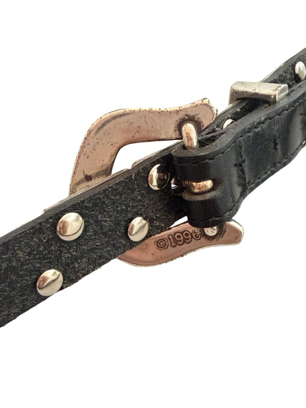 Brighton Black Silver Studded Tile Concho Belt Vintage Southwestern Link Women's - Picture 9 of 10